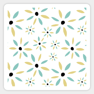 Yellow And Aqua Blue Danish Modern Flower Pattern Magnet